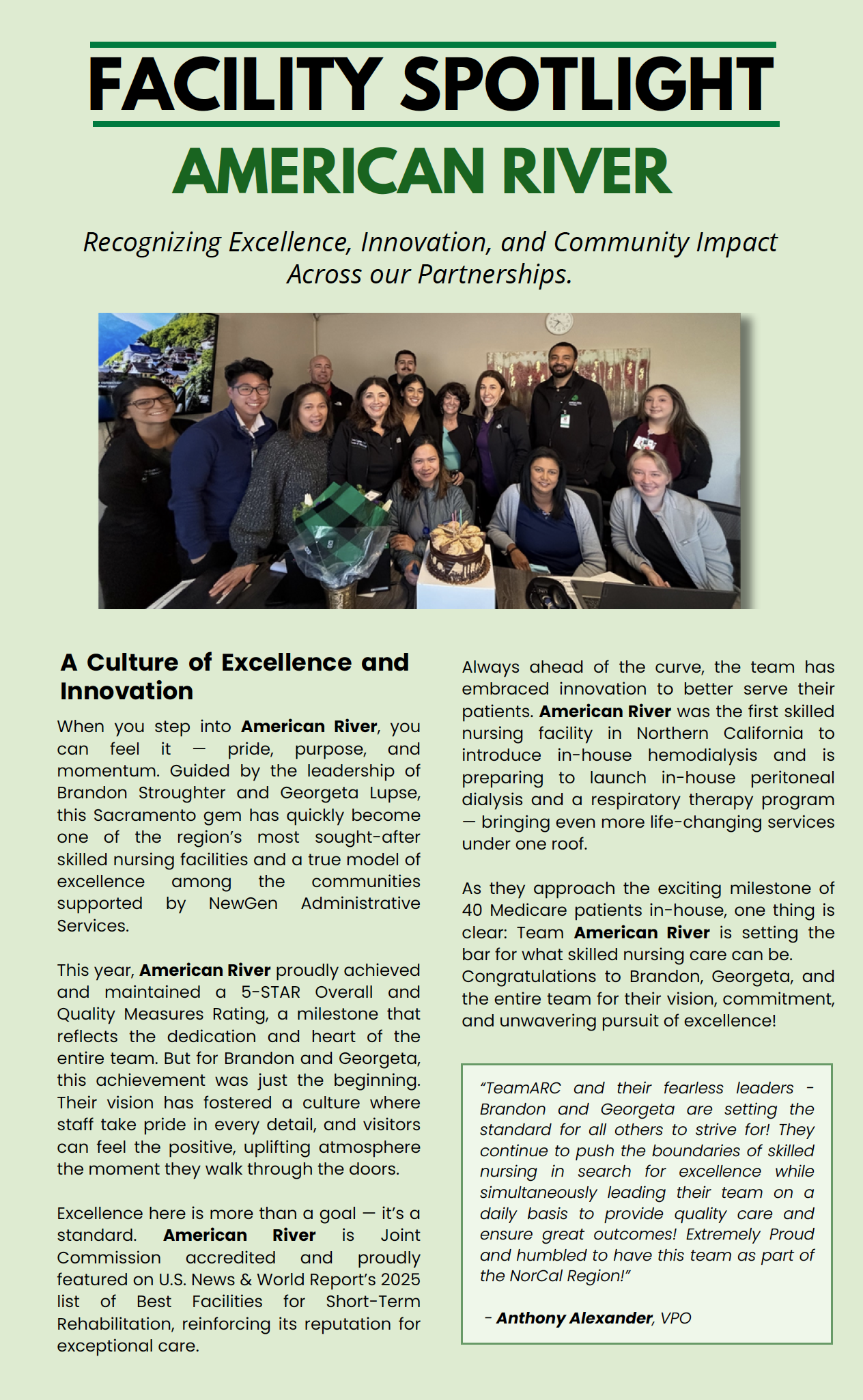 American River Center spotlight on excellence